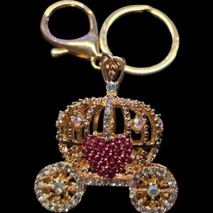 Gold and Pink Carriage Metal Bag Charm Keychain